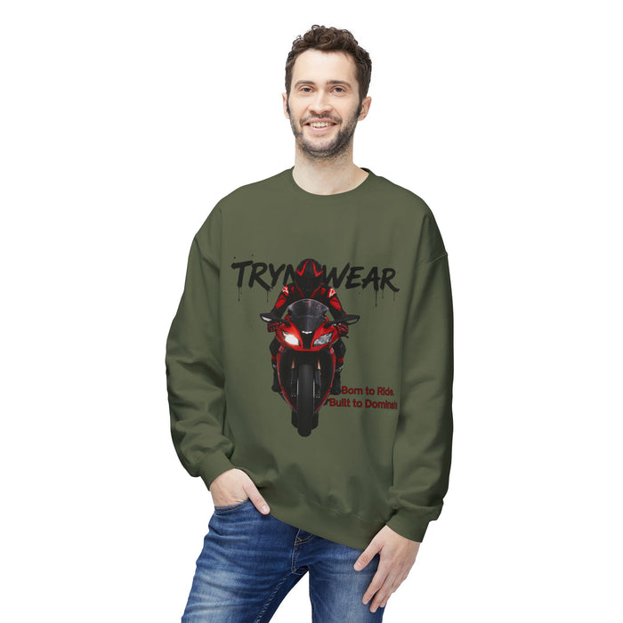 TrynxWear Motorcycle Crewneck Sweatshirt "Born to Ride, Built to Dominate"