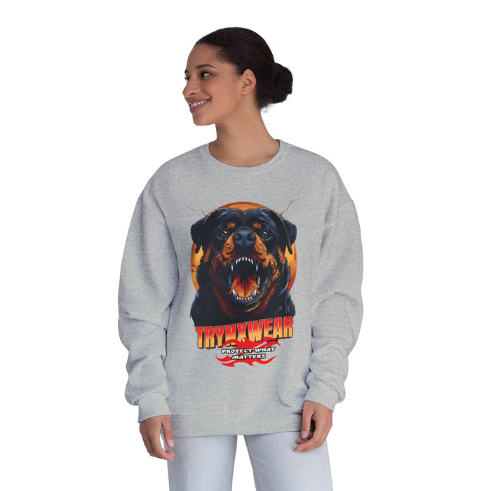 TrynxWear Rottweiler Graphic Crewneck Sweatshirt Fierce Dog Design