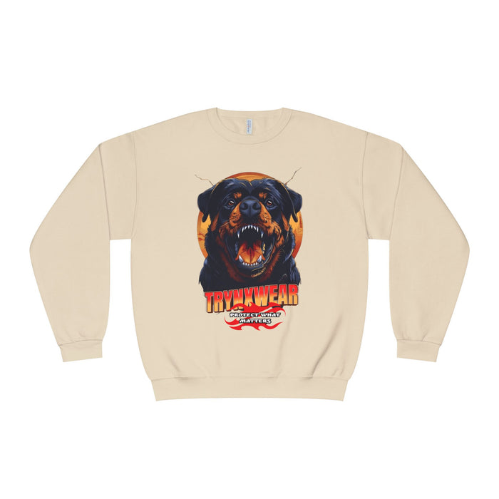 TrynxWear Rottweiler Graphic Crewneck Sweatshirt Fierce Dog Design