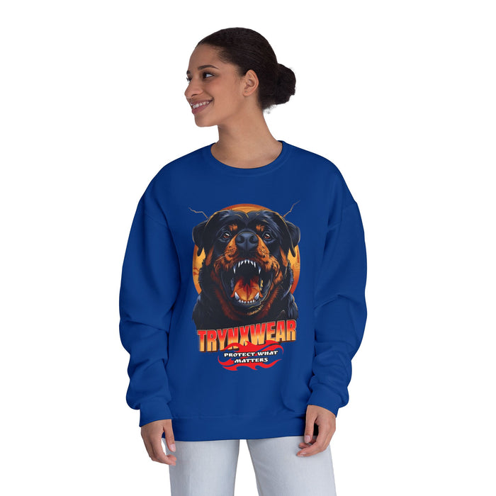 TrynxWear Rottweiler Graphic Crewneck Sweatshirt Fierce Dog Design