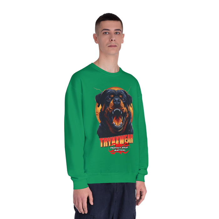 TrynxWear Rottweiler Graphic Crewneck Sweatshirt Fierce Dog Design