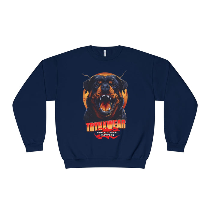 TrynxWear Rottweiler Graphic Crewneck Sweatshirt Fierce Dog Design