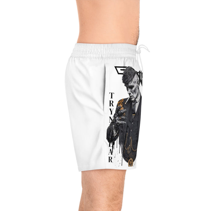 TrynxWear Men's Mid-Length Swim Shorts All-Over Print Customizable White Beach Trunks