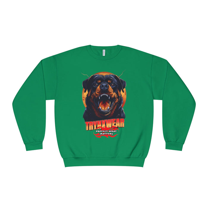 TrynxWear Rottweiler Graphic Crewneck Sweatshirt Fierce Dog Design