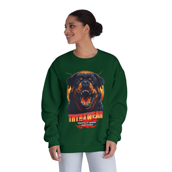TrynxWear Rottweiler Graphic Crewneck Sweatshirt Fierce Dog Design