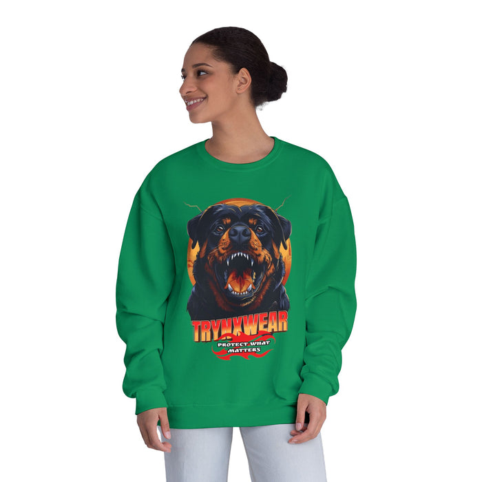 TrynxWear Rottweiler Graphic Crewneck Sweatshirt Fierce Dog Design