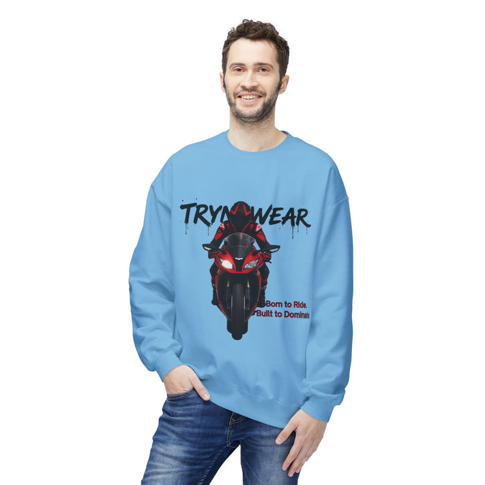 TrynxWear Motorcycle Crewneck Sweatshirt "Born to Ride, Built to Dominate"