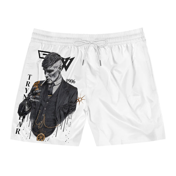 TrynxWear Men's Mid-Length Swim Shorts All-Over Print Customizable White Beach Trunks