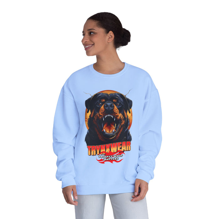 TrynxWear Rottweiler Graphic Crewneck Sweatshirt Fierce Dog Design