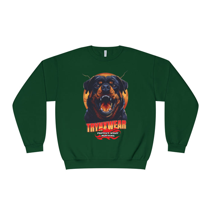 TrynxWear Rottweiler Graphic Crewneck Sweatshirt Fierce Dog Design