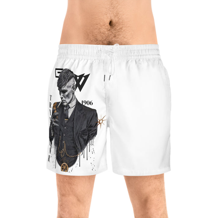 TrynxWear Men's Mid-Length Swim Shorts All-Over Print Customizable White Beach Trunks