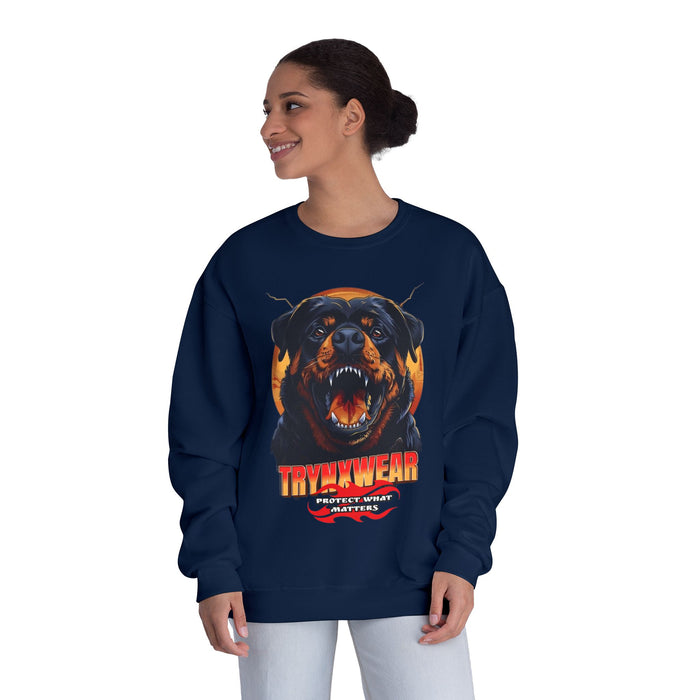 TrynxWear Rottweiler Graphic Crewneck Sweatshirt Fierce Dog Design