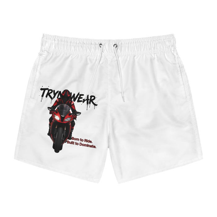 TrynxWear Motorcycle Rider Swim Trunks Red Sportbike Graphic