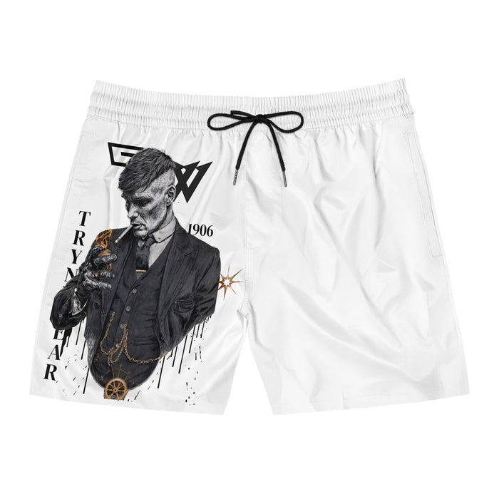 TrynxWear Men's Mid-Length Swim Shorts All-Over Print Customizable White Beach Trunks