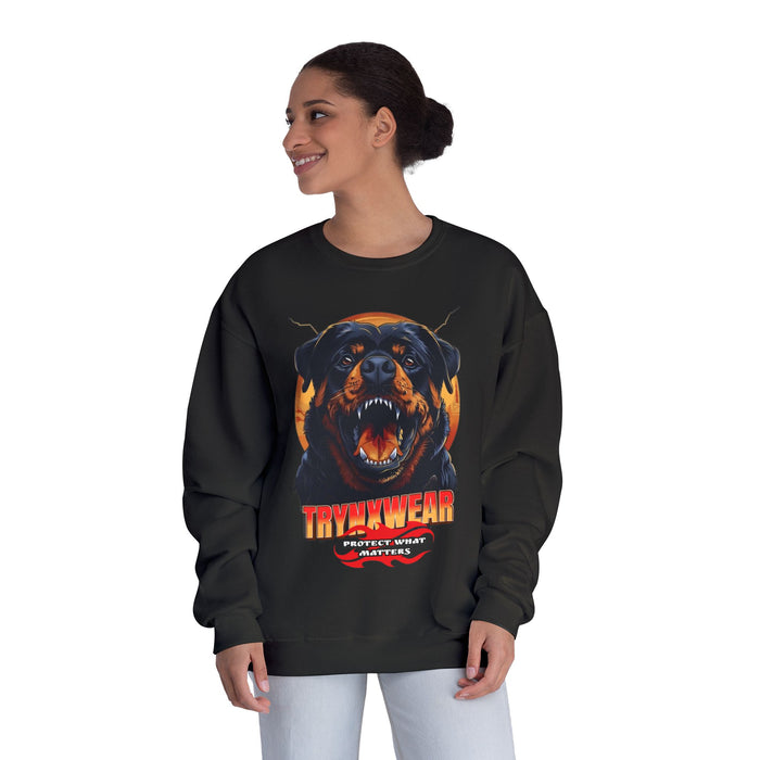 TrynxWear Rottweiler Graphic Crewneck Sweatshirt Fierce Dog Design