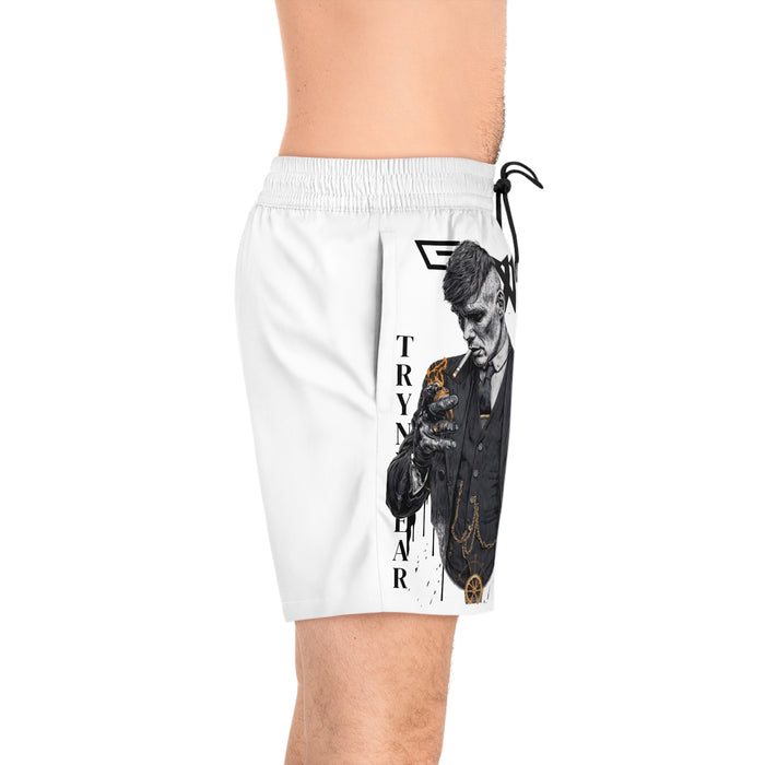 TrynxWear Men's Mid-Length Swim Shorts All-Over Print Customizable White Beach Trunks