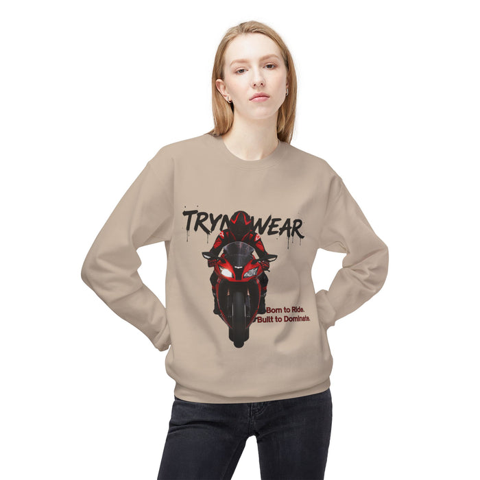 TrynxWear Motorcycle Crewneck Sweatshirt "Born to Ride, Built to Dominate"