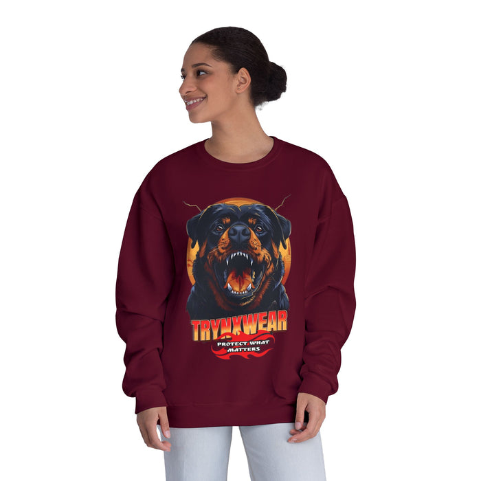TrynxWear Rottweiler Graphic Crewneck Sweatshirt Fierce Dog Design