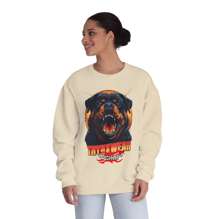 TrynxWear Rottweiler Graphic Crewneck Sweatshirt Fierce Dog Design