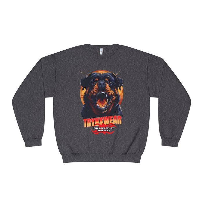 TrynxWear Rottweiler Graphic Crewneck Sweatshirt Fierce Dog Design