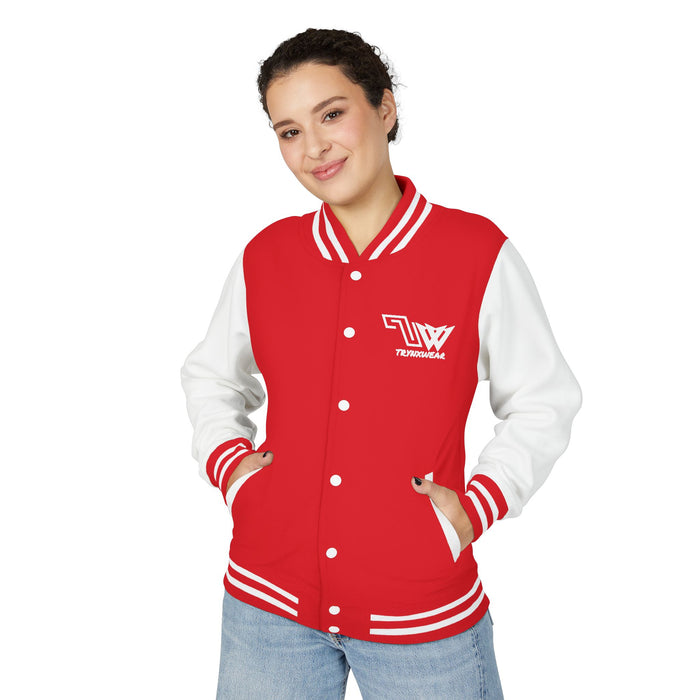 TrynxWear Red & White Varsity Jacket with Winged Logo Letterman Jacket