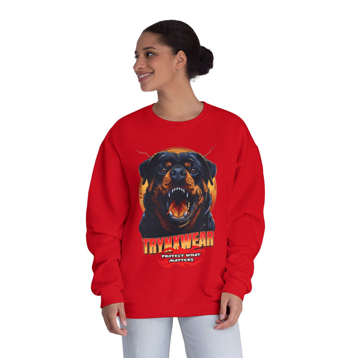 TrynxWear Rottweiler Graphic Crewneck Sweatshirt Fierce Dog Design