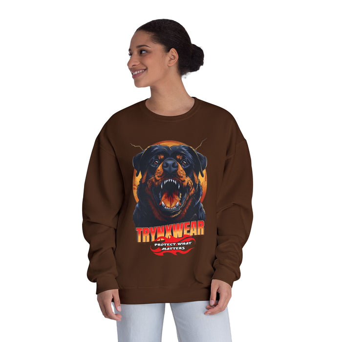 TrynxWear Rottweiler Graphic Crewneck Sweatshirt Fierce Dog Design